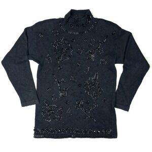 Yarnworks Sweater Women's Small Black Pullover Knit Floral Vintage